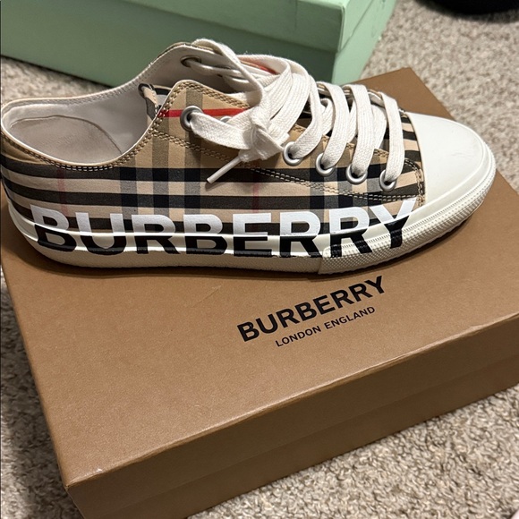 Burberry Beige and Black Plaid Sneakers - Picture 1 of 2
